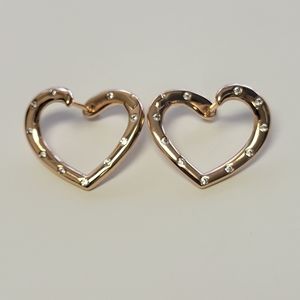 18 k gold plated heart earrings with rhinestones